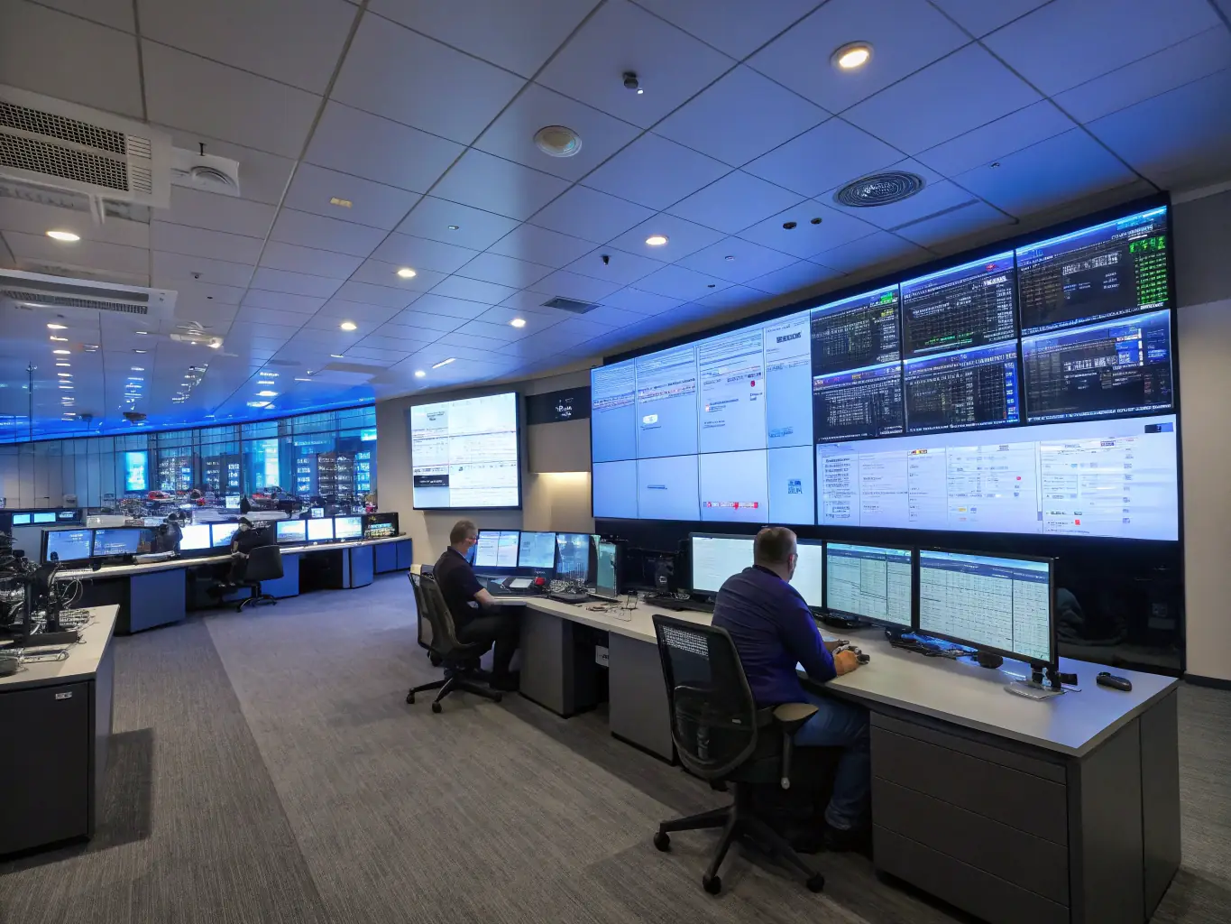 A high-tech control room with Hysine BACnet controllers managing building systems.