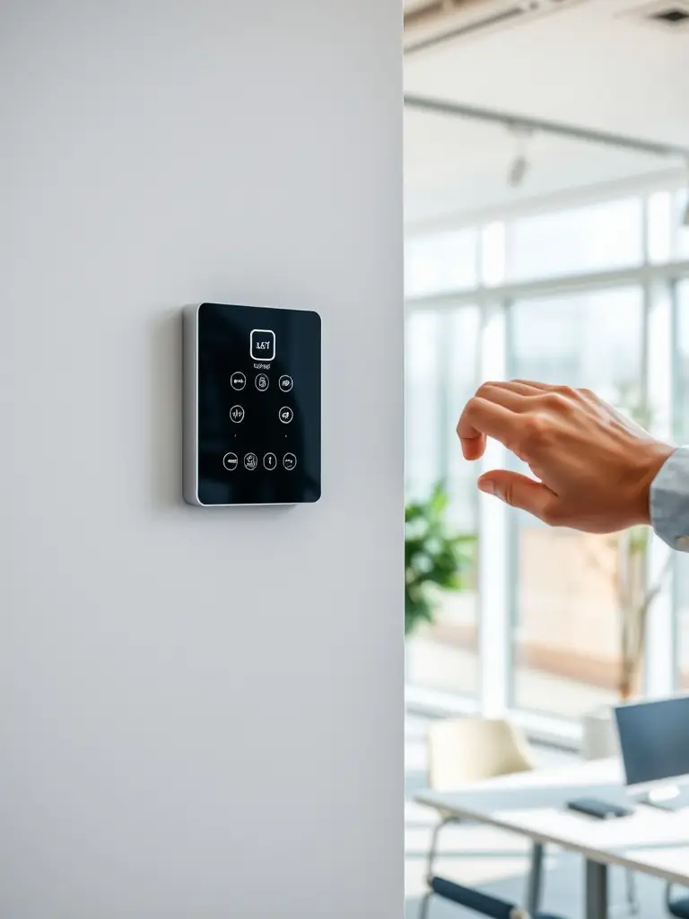 Smart lighting control system in a modern office environment.