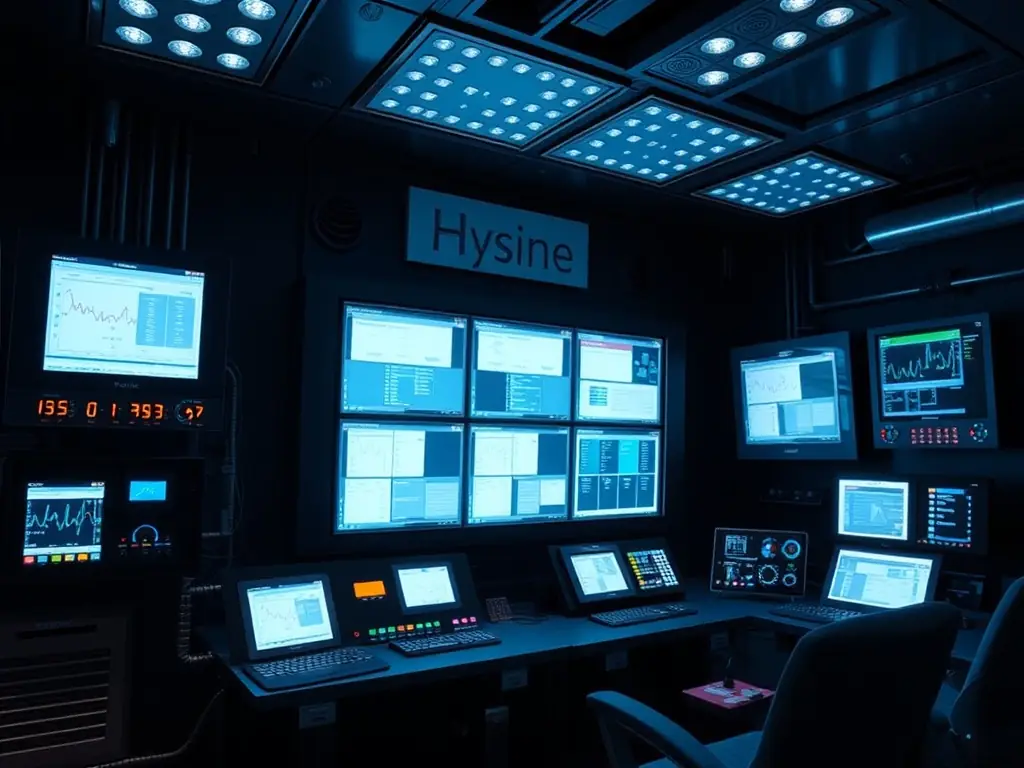 Close-up of Hysine BACnet controllers in a control room.