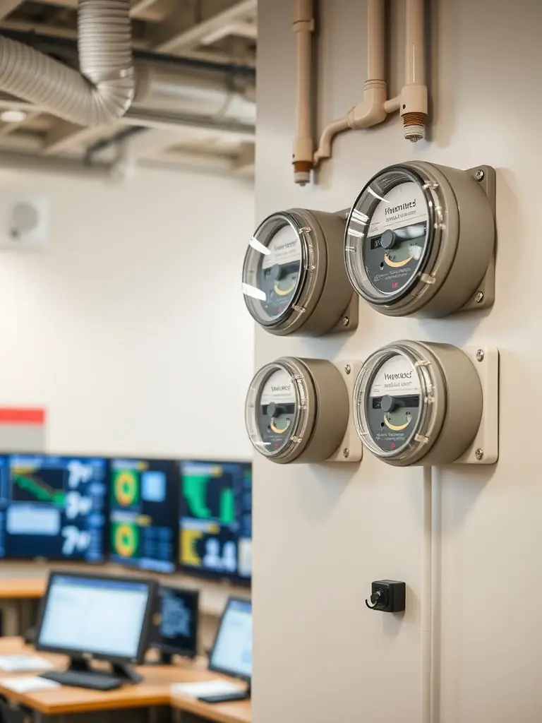 Detailed image of advanced metering systems in a commercial building.