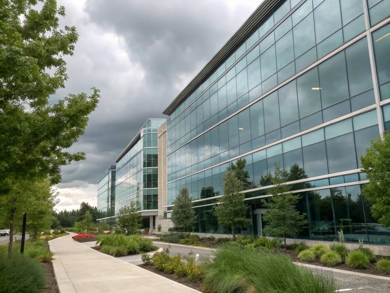 Modern office building with energy-efficient lighting systems.